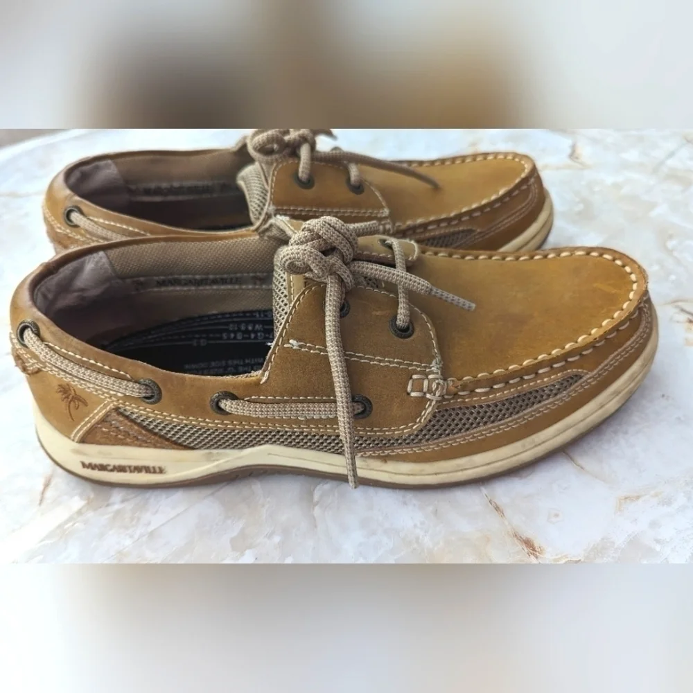 Margaritaville Men Lace Up Boat Shoes Brown Leather Casual Deck Loafer 8…